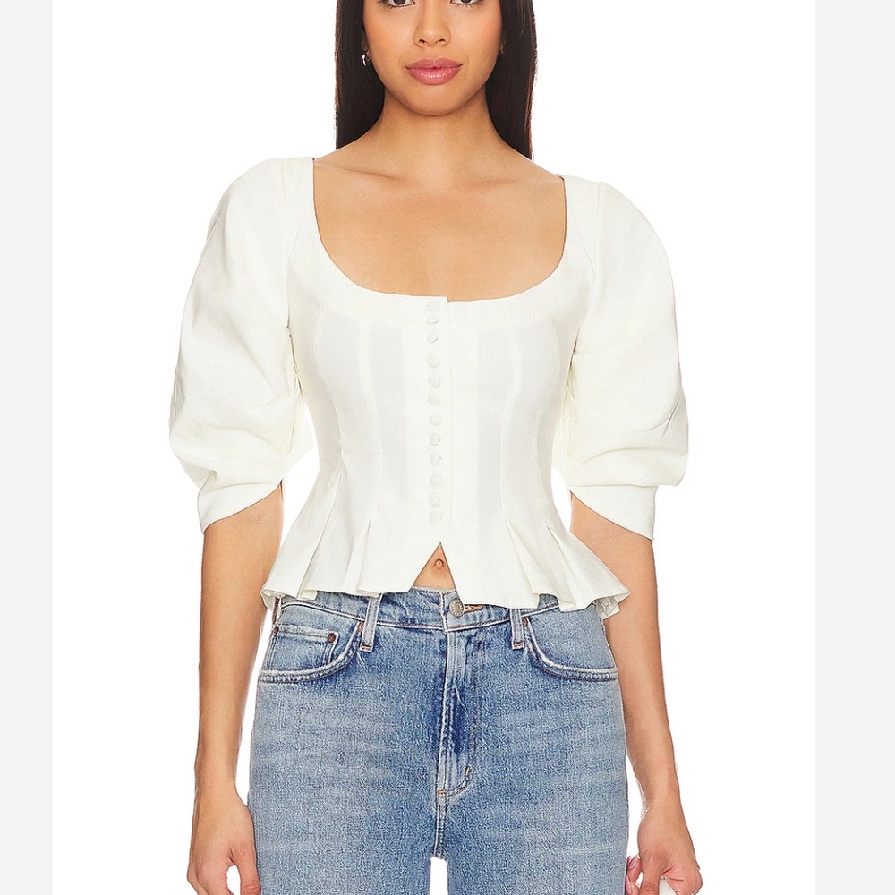 LPA Cream Puff Sleeve Peplum Corset Top